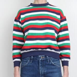 Vintage 80s Stripe Lightweight Crop Sweatshirt S